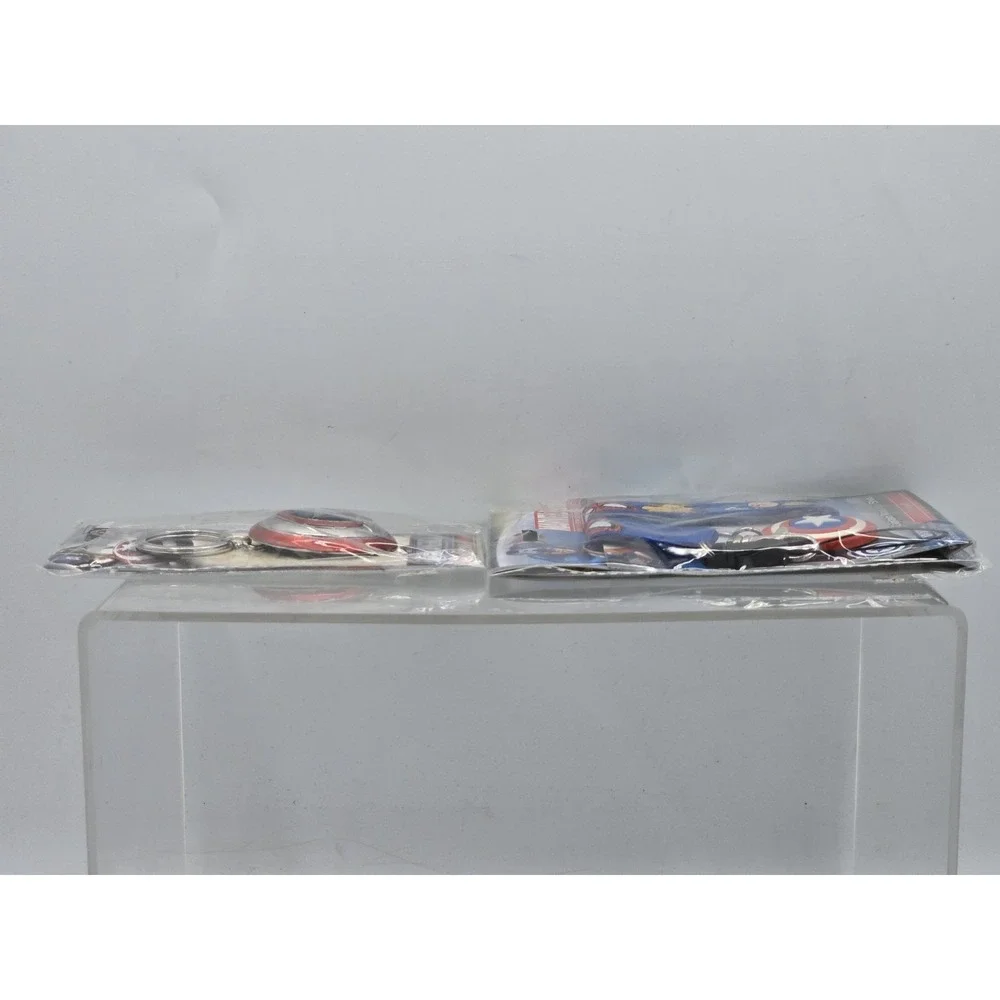 2 Lot Marvel Captain America Shield Pewter Key Ring NEW SEALED &‎ Lanyard!